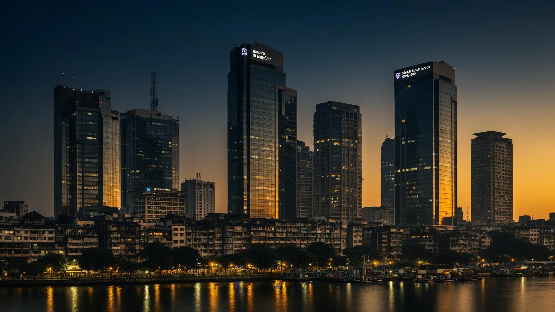 Financial district skyline at dusk representing institutional banking partners